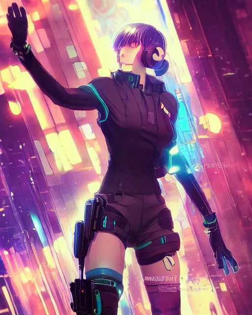 Image similar to anime key visual of a young cat female police officer, neon, cyberpunk, futuristic, stunning, highly detailed, digital painting, artstation, smooth, soft focus, illustration, art by artgerm and greg rutkowski and alphonse mucha