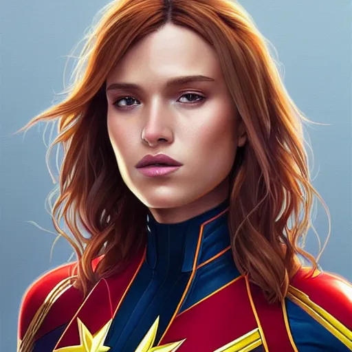 Prompt: ultra realistic illustration, bella thorne as captain marvel, intricate, elegant, highly detailed, digital painting, artstation, concept art, smooth, sharp focus, illustration, art by artgerm and greg rutkowski and alphonse mucha