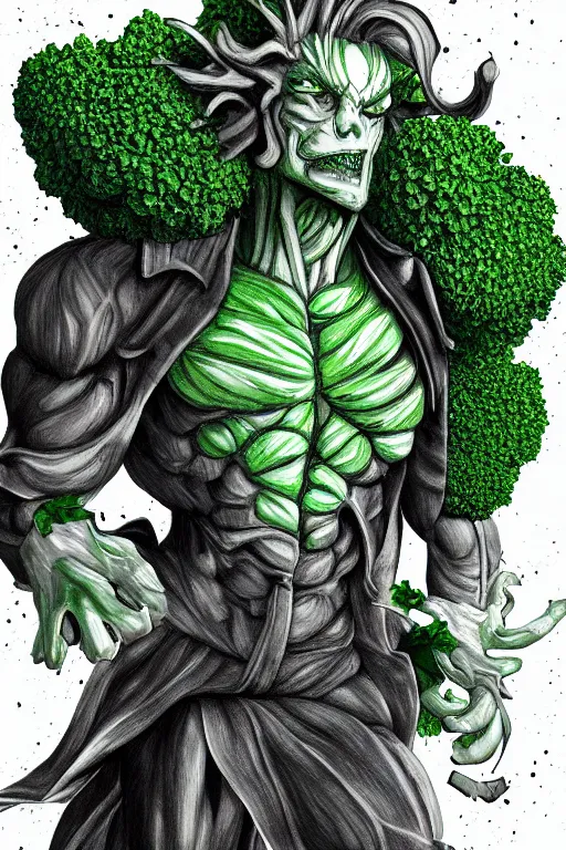 Image similar to ripped broccoli man, full body, human figure, highly detailed, digital art, sharp focus, trending on art station, anime art style