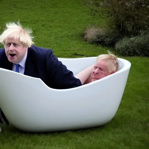 Prompt: Boris Johnson in a bathtub full of beans