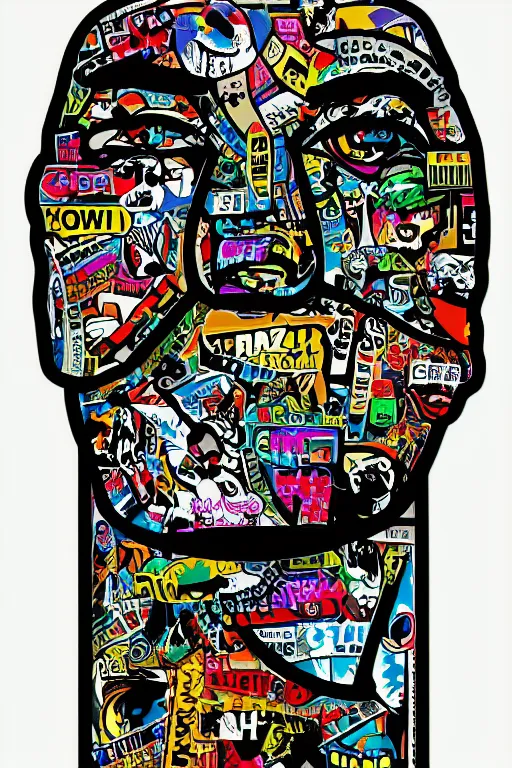 Image similar to sticker art, cronobreaker moai statue popart slap face caricature comic book illustration cartoon graffity street digital