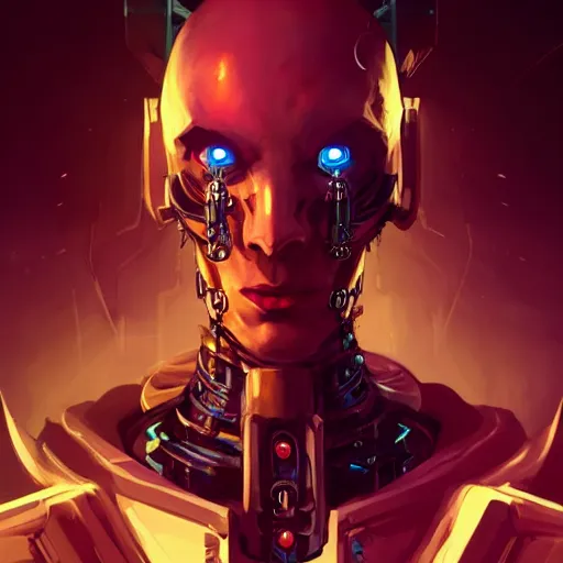 Prompt: portrait of a malevolent cybernetic villain, cyberpunk concept art by pete mohrbacher and artgerm and wlop and greg rutkowski and deathburger, digital art, highly detailed, intricate, sci-fi, sharp focus, Trending on Artstation HQ, deviantart, unreal engine 5, 4K UHD image