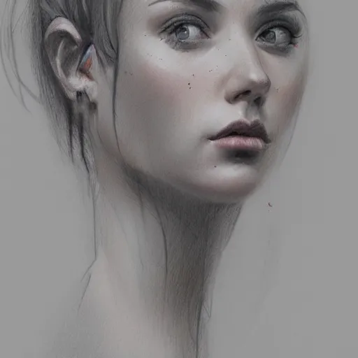 Image similar to sketch of a beautiful young woman, pencil art, ink and pencil, hyperrealistic, hyperdetailled, digital art, greg rutkowski, artstation, 8 k, beautiful drawing, paper texture, spray paint, watercolors