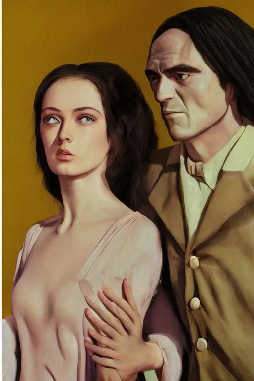 Image similar to hyperrealism close-up fashion portrait of couple photo from The Holy Mountain by Alejandro Jodorowsky in style of Francisco Goya