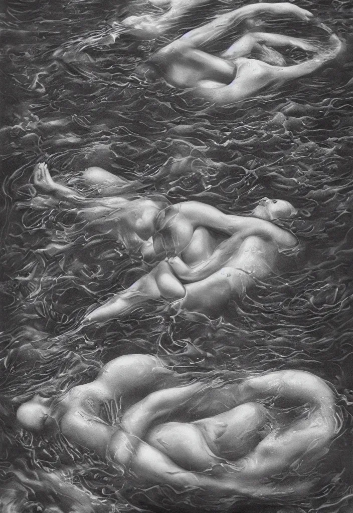 Image similar to highly detailed surrealist art about drowning slowly