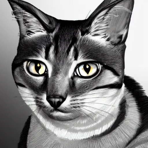 Image similar to Cat, digital art , highly detailed , high contrast, beautiful lighting, award winning , trending on art station, photorealistic, 8k