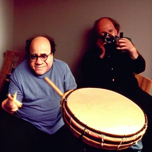 Prompt: “PlayStation 2 graphics, Danny devito playing the bongo drums”