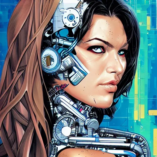 Image similar to a portrait of a beautiful cybernetically enhanced woman, by marvel comics and sandra chevrier