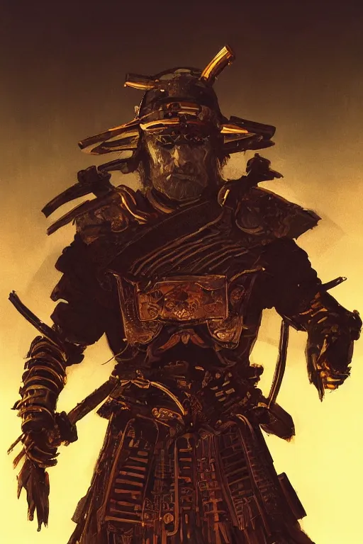 Prompt: beautifull portrait of an old cyborg samurai, japan borg, dramatic backlighting, golden hour, autochrome, high contrast, highly detailed, sharp focus, digital painting, concept art, illustration, trending on artstation, art by greg rutkowski and ruan jia and greg hildebrandt