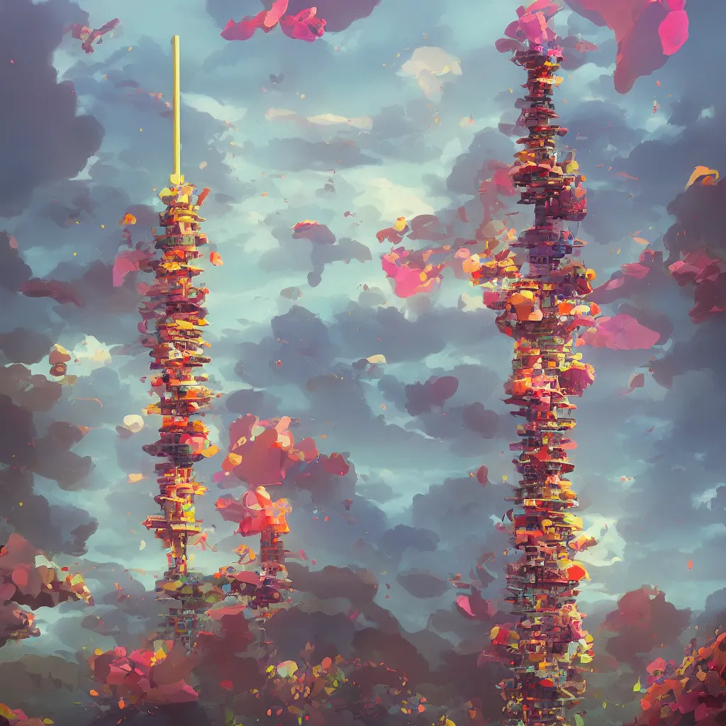 Image similar to a single! colorful! fungus tower clear empty sky, a high contrast!! ultradetailed photorealistic painting by hsiao - ron cheng, hard lighting, masterpiece