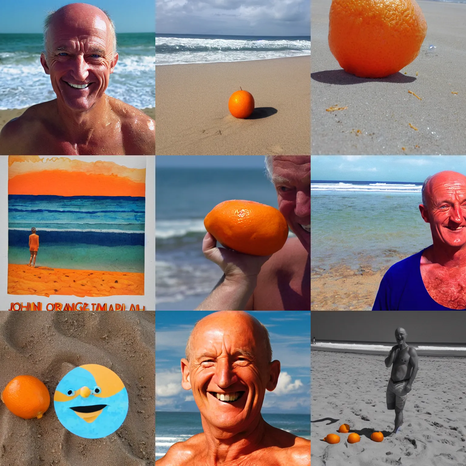 Image similar to john locke, orange peel smile, beach, lost