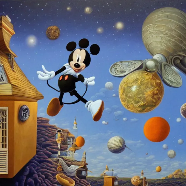 Prompt: an oil on canvas portrait painting of mickey mouse, surrealism, surrealist, cosmic horror, rob gonsalves, high detail