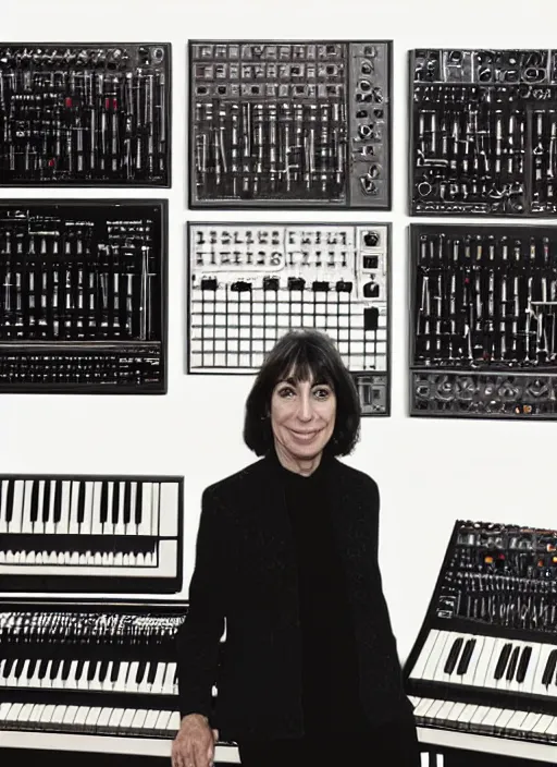 Prompt: Suzanne Ciani surrounded by a wall of synthesizers, by Claude Monet