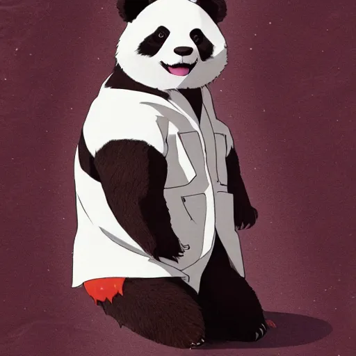 Image similar to a panda wearing a lab coat, illustration concept art anime key visual trending pixiv fanbox by wlop and greg rutkowski and makoto shinkai and studio ghibli and kyoto animation symmetrical facial features