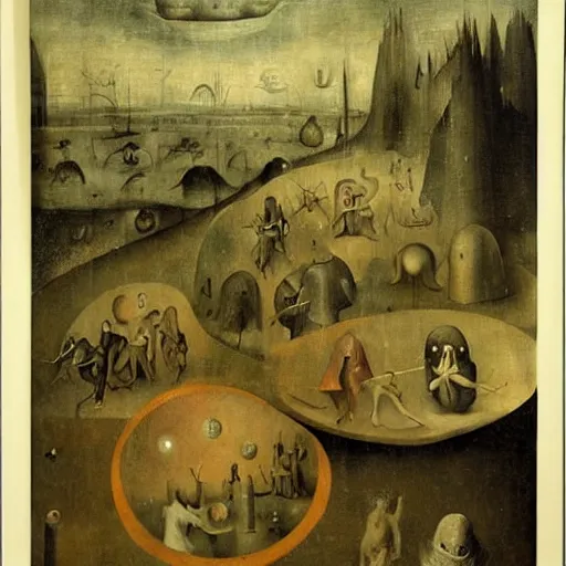 Image similar to new visions of hell, very detailed and colorful, by Hieronymous Bosch, by M.C. Escher, by Odd Nerdrum, beautiful, eerie, surreal, psychedelic