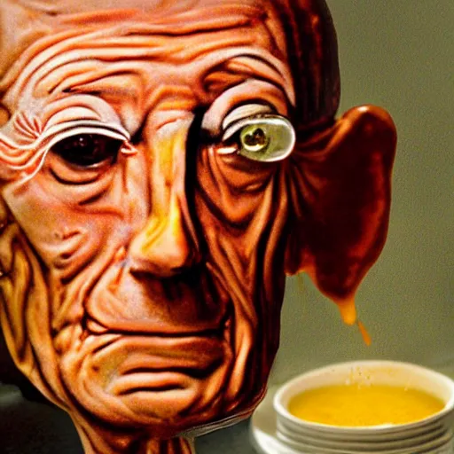 Prompt: samuel beckett's face embedded in a brown sugar mustard glazed ham