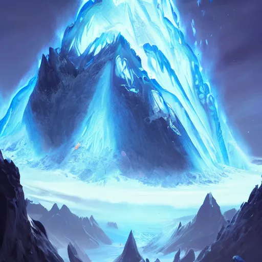 Image similar to blue glacier volcano eruption, blue glacier volcano eruption, blue glacier volcano eruption, ice cold blue theme, bright masterpiece artstation. 8 k, sharp high quality artwork in style of jose daniel cabrera pena and greg rutkowski, concept art by tooth wu, blizzard warcraft artwork, hearthstone card game artwork