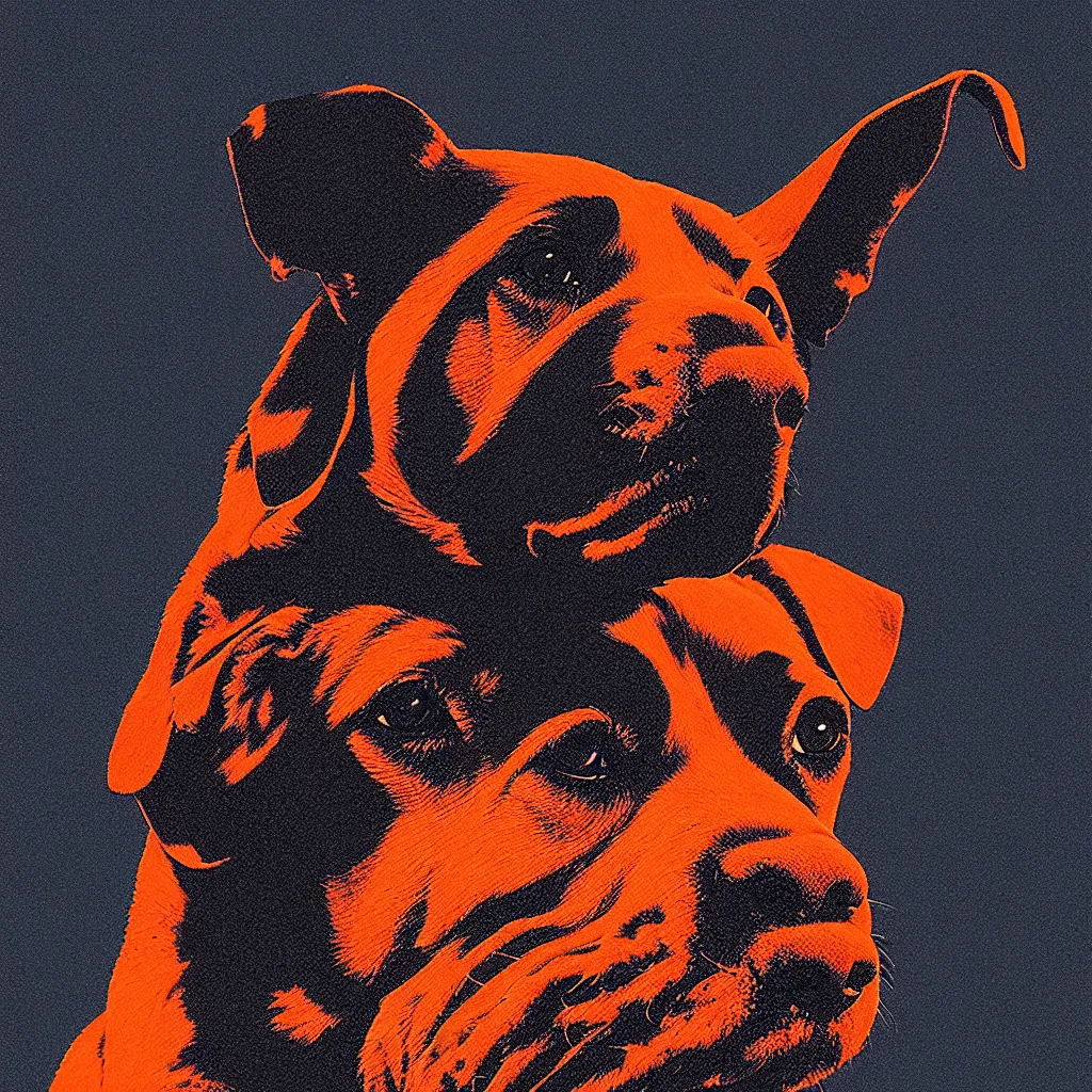 Image similar to dog meme by, mads berg, karolis strautniekas, film noir, stippled light, dramatic lighting, editorial illustration, detailed, fine texture, matte print, art deco, brutalism, dark blue + dark orange, red, black, ( ( habitat 6 7 background ) )