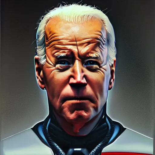 Image similar to joe biden as robocop, realistic oil painting, style of norman rockwell, 8 k, super sharp, ultra detail, rule of thirds,