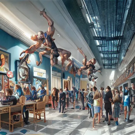 Image similar to a modern school reception, realistic, sharp focus, 8 k high definition, insanely detailed, intricate, elegant, art by stanley lau and artgerm