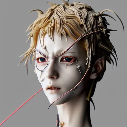 Image similar to prompt : hyperrealist photorealistic 3 d render of persona soft light portrait by takato yamamoto, mecha accessories parts and broken cables, gnarly details, otaku gangasta, inspired by fables, realistic face, smooth face feature, intricate oil painting, high detail, sharp high detail, manga and anime 2 0 0 0