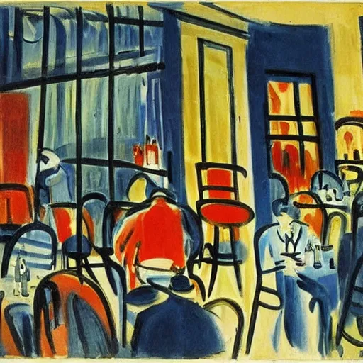 Prompt: cafe scene by raoul dufy