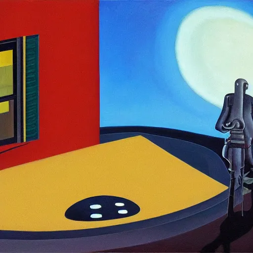 Prompt: cyclops who works at nasa, dystopian, pj crook, edward hopper, oil on canvas