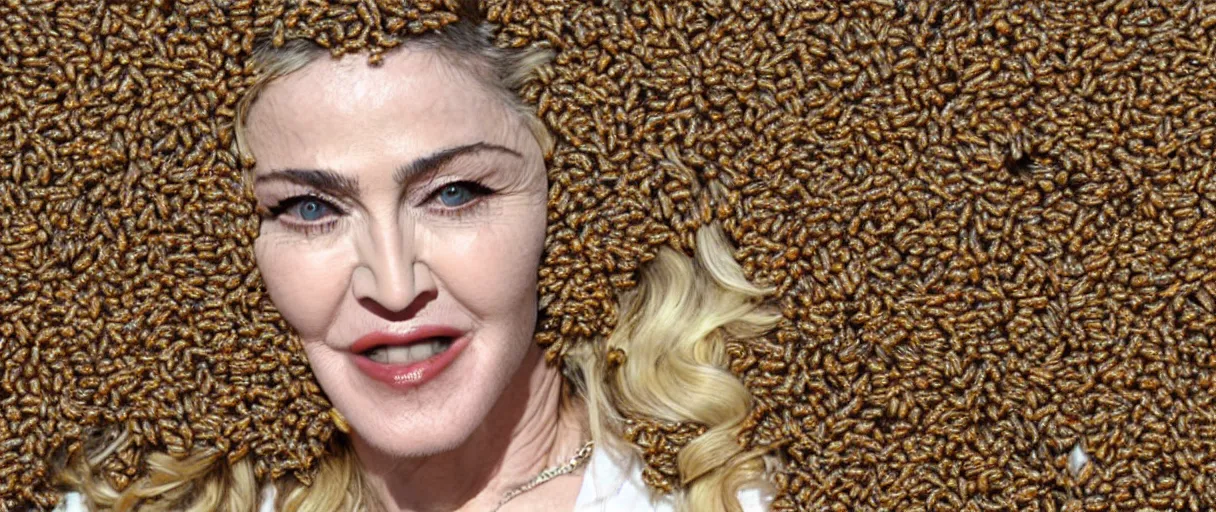 Prompt: Madonna eating a swarm of bees