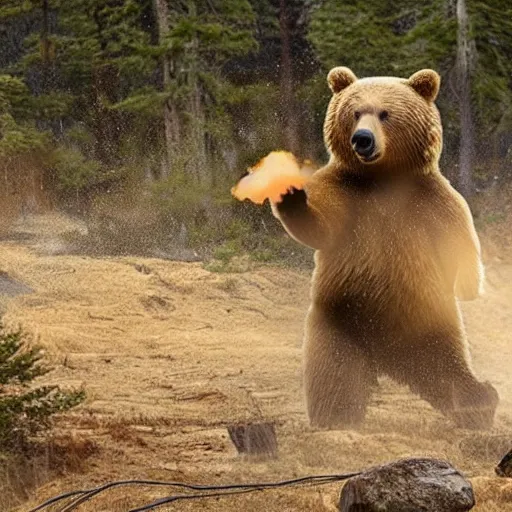 Prompt: a bear in the middle of an explosive blast