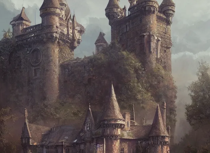 Prompt: An abandoned castle , a fantasy digital painting by Greg Rutkowski and James Gurney, trending on Artstation, highly detailed