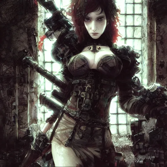 Prompt: christina hendricks goth, tankoban, 4 k, tone mapping, akihiko yoshida, james jean andrei riabovitchev marc simonetti, yoshitaka amano, long hair, curly, h. hydrochaeri