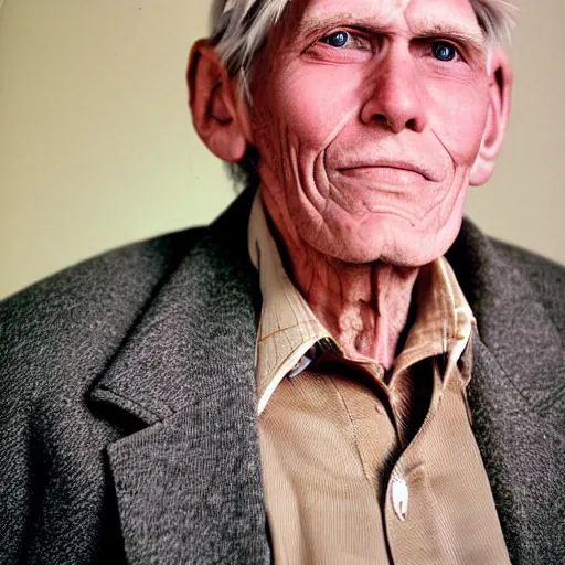Prompt: A photograph portrait of old Jerma985 in his eighties who looks like Jerma985 wearing an overcoat in the 1990s, Jerma985, looks like Jerma985, taken in the early 1990s, taken on a 1990s Camera, realistic, hyperrealistic, very realistic, highly detailed, very detailed, extremely detailed, detailed, digital art, trending on artstation, headshot and bodyshot