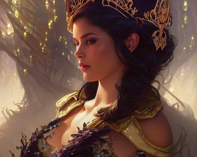 Prompt: miss universe, 8 k, deep focus, d & d, fantasy, intricate, elegant, highly detailed, digital painting, artstation, concept art, matte, sharp focus, illustration, hearthstone, art by artgerm and greg rutkowski and alphonse mucha