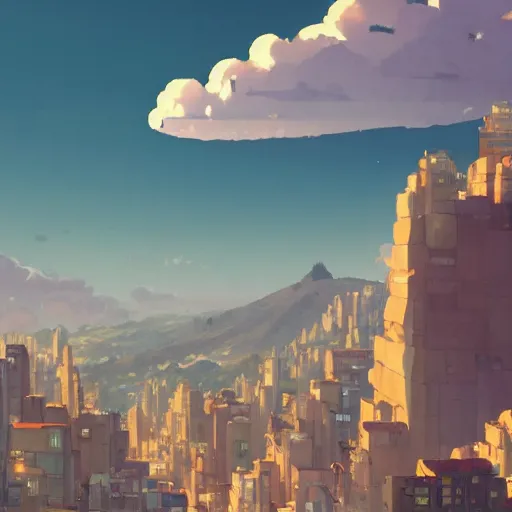 Prompt: giant fat fluffy cute caracal floating above a mountain city with lot's of clouds, detailed, cory loftis, james gilleard, atey ghailan, makoto shinkai, goro fujita, studio ghibli, rim light, exquisite lighting, clear focus, very coherent, plain background