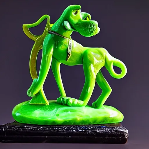 Prompt: a Jade sculpture of Scooby Doo, 4K photography, highly detailed.