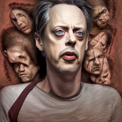 Image similar to hyperrealistic mixed media high resolution painting of a Steve Buscemi in Total Recall, stunning 3d render inspired art by István Sándorfi and Greg Rutkowski and Unreal Engine, perfect symmetry, dim volumetric lighting, 8k octane beautifully detailed render, post-processing, extremely hyper-detailed, intricate, epic composition, highly detailed attributes, highly detailed atmosphere, cinematic lighting, masterpiece, trending on artstation, very very detailed, masterpiece, stunning, flawless structure, lifelike texture, perfection,