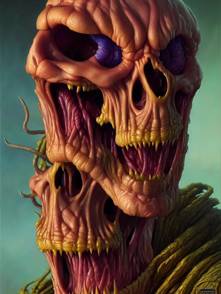 Image similar to hyperrealistic rendering, skeletor face by donato giancola and greg rutkowski and wayne barlow and zdzisław beksinski, product photography, action figure, sofubi, studio lighting, colored gels