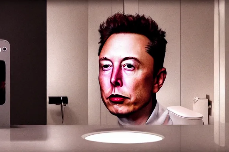 Prompt: hyperrealism aesthetic ridley scott and denis villeneuve style close - up photography of a detailed hyperrealism elon musk, siting on a detailed hyperrealism toilet and scrolling his smartphone in hyperrealism scene from detailed art house movie in style of alejandro jodorowsky and wes anderson
