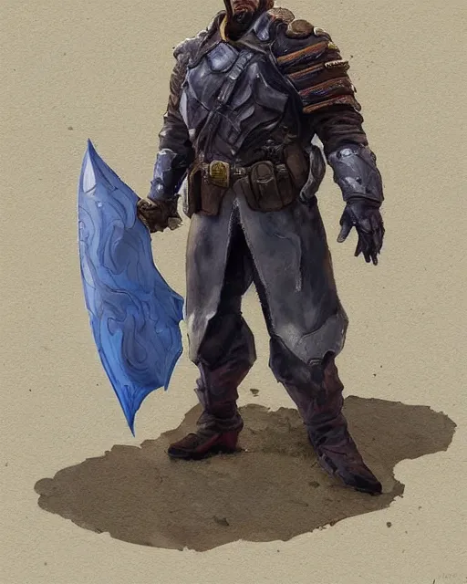 Prompt: a oil / watercolor painting full body character portrait of a sheriff / paladin in the style of moebius in the style of leonard boyarsky trending on artstation deviantart pinterest detailed photorealistic highlights and shadow hd 8 k post - processing high resolution