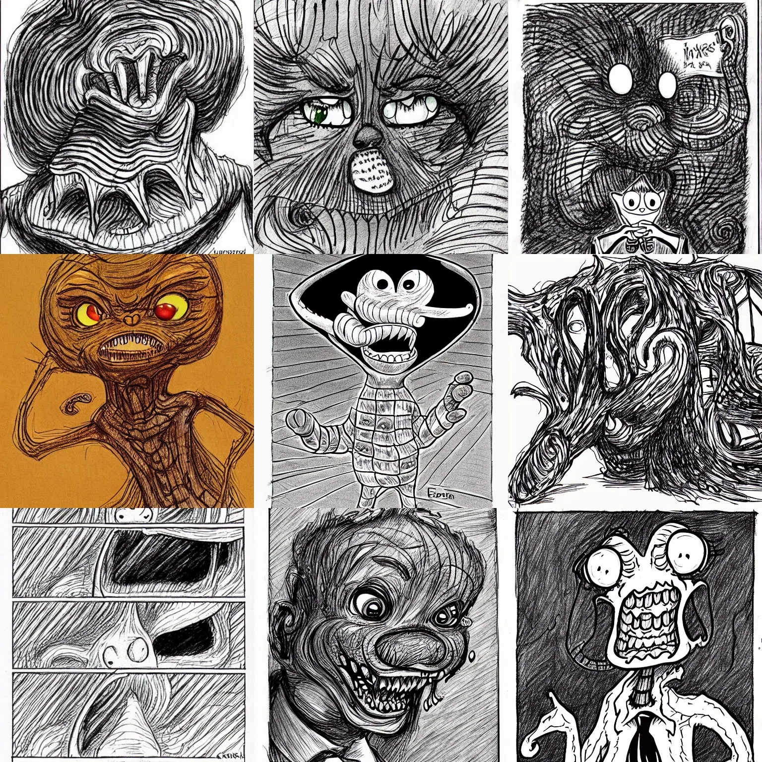 Prompt: eldritch abomination Garfield, illustrated by Junji Ito, sketch