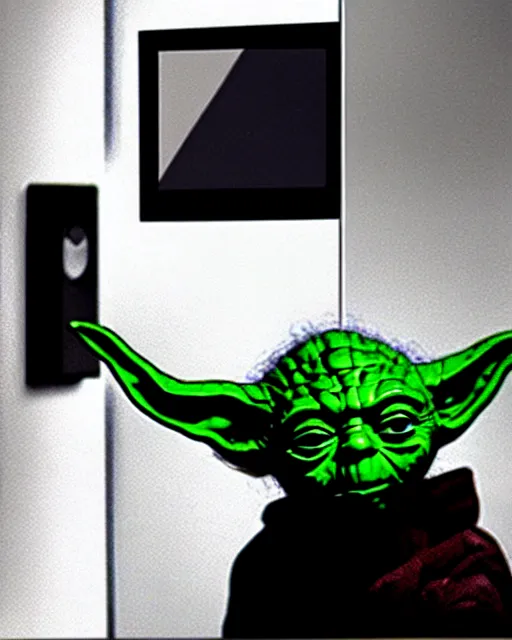 Image similar to Security cam footage of Yoda stealing a TV