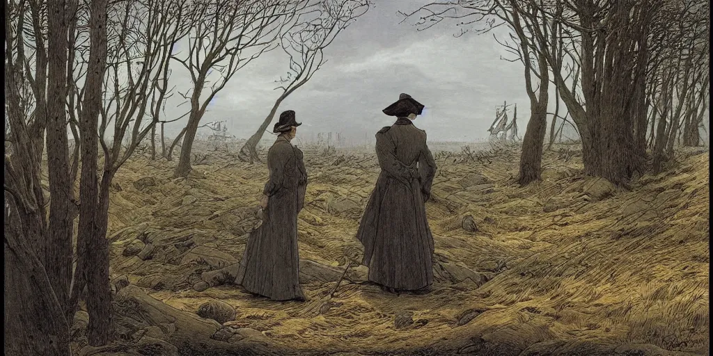 Image similar to het meisje met de parel, highly detailed, comicstyle, by caspar david friedrich