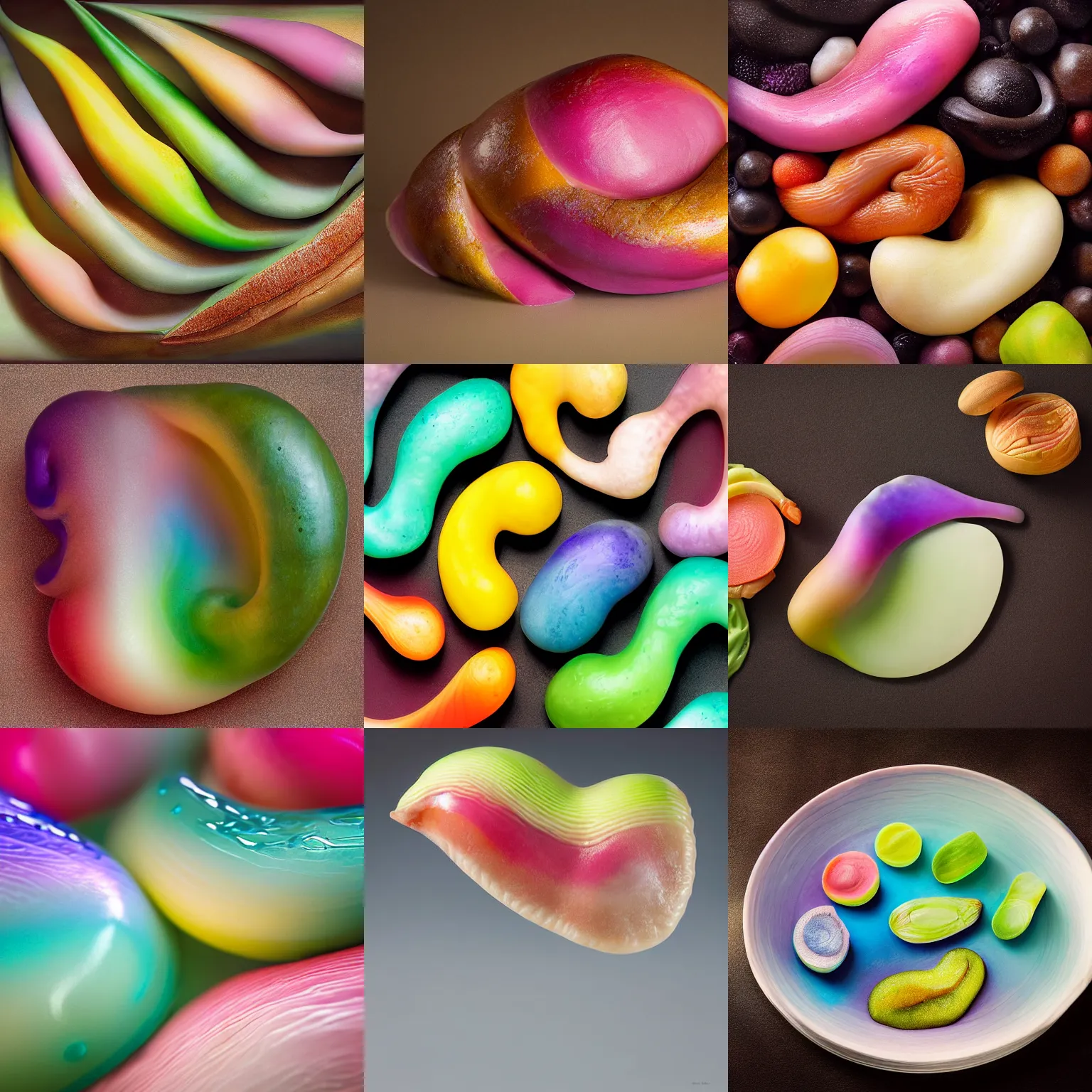 Prompt: one round biomorphic form with gradient pastel colors hi key, by thomas moran, professional food photography