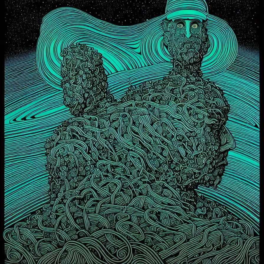 Image similar to A highly detailed crisp god like figure with small and intricate details by dan mumford and Eyvind Earle