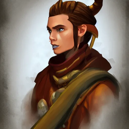 Image similar to a portrait of a young dnd character tiefling ranger, highly detailed digital painting dramatic