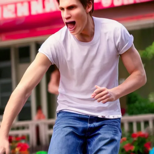 Prompt: Live Action Still of Jerma in High School Musical, real life, hyperrealistic, ultra realistic, realistic, highly detailed, epic, HD quality, 8k resolution, body and headshot, film still