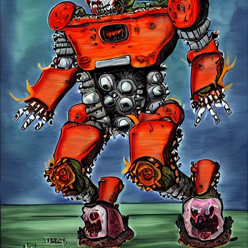 Image similar to zombie mech guy fieri, art by michael miller