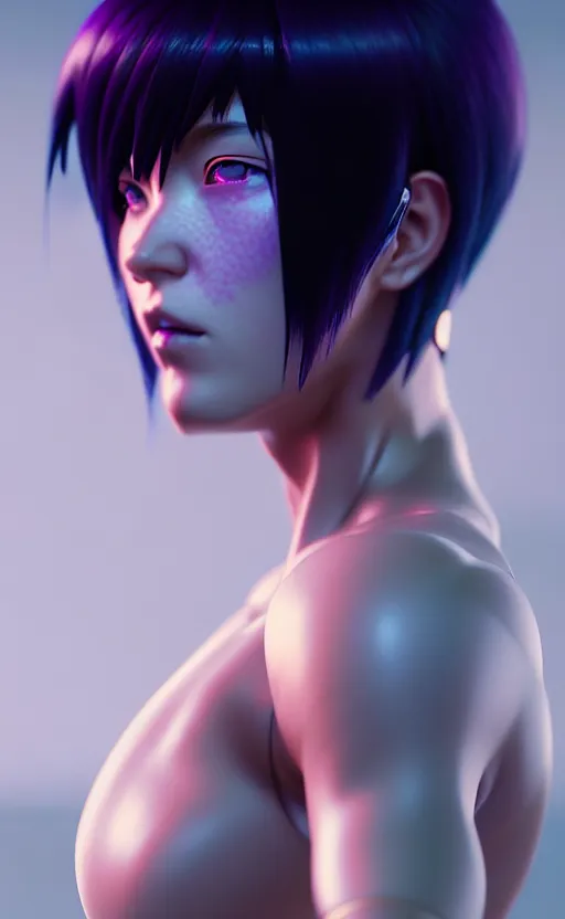 Image similar to a film still portrait of a motoko kusanagi ghost in the shell, finely detailed features : : gits sac twenty forty five netflix : : by ilya kuvshinov, rossdraws, artgerm, sola digital arts, octane render, production ig, volumetric lighting, anti aliasing, raytracing : :