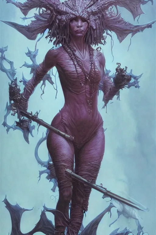 Prompt: zoe kravitz as a demon queen by wayne barlowe