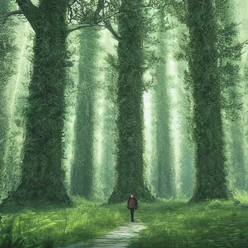 Prompt: a fictional photograph of a living tree walking in the forest, very detailed, 8k, ultrarealistic, fantasy